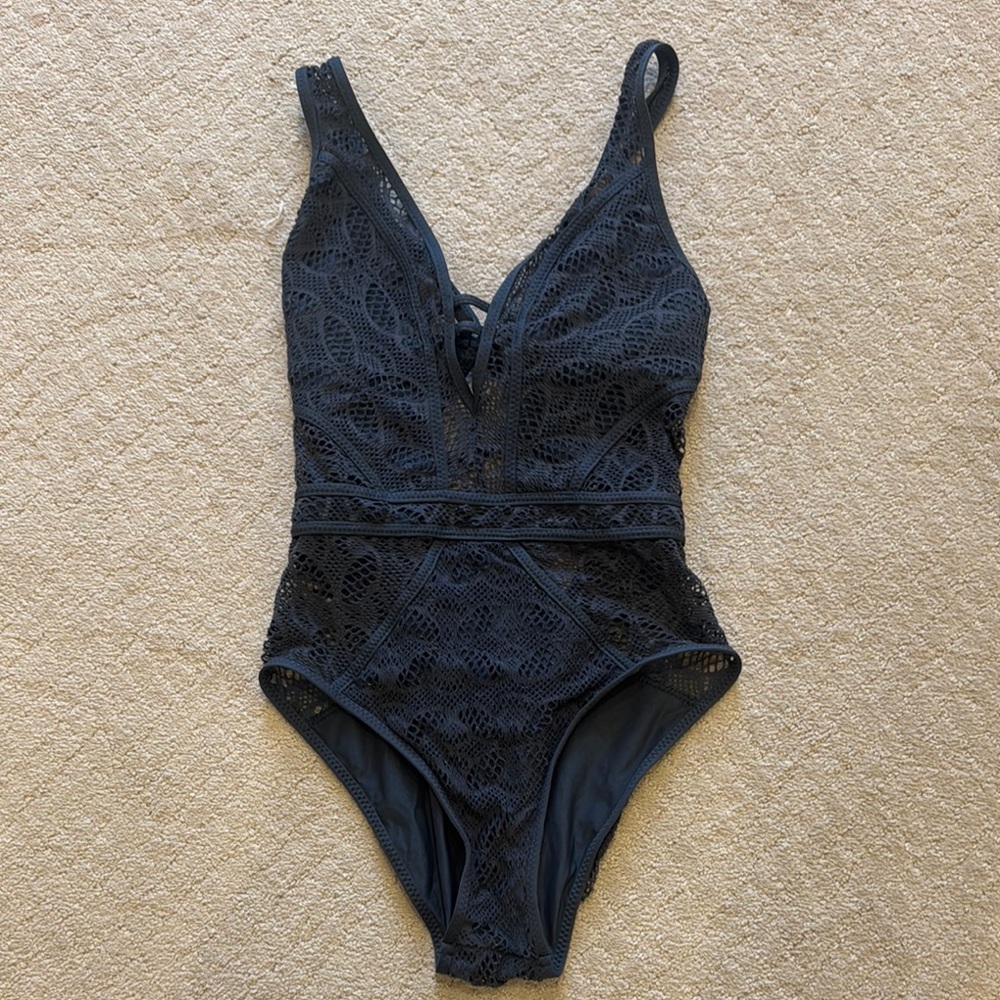 Becca Gray Lace One-Piece Swimsuit‎